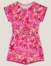 Birds Of Paradise Short Sleeve Playsuit, Pink (PINK), large