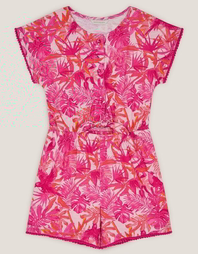 Birds Of Paradise Short Sleeve Playsuit, Pink (PINK), large
