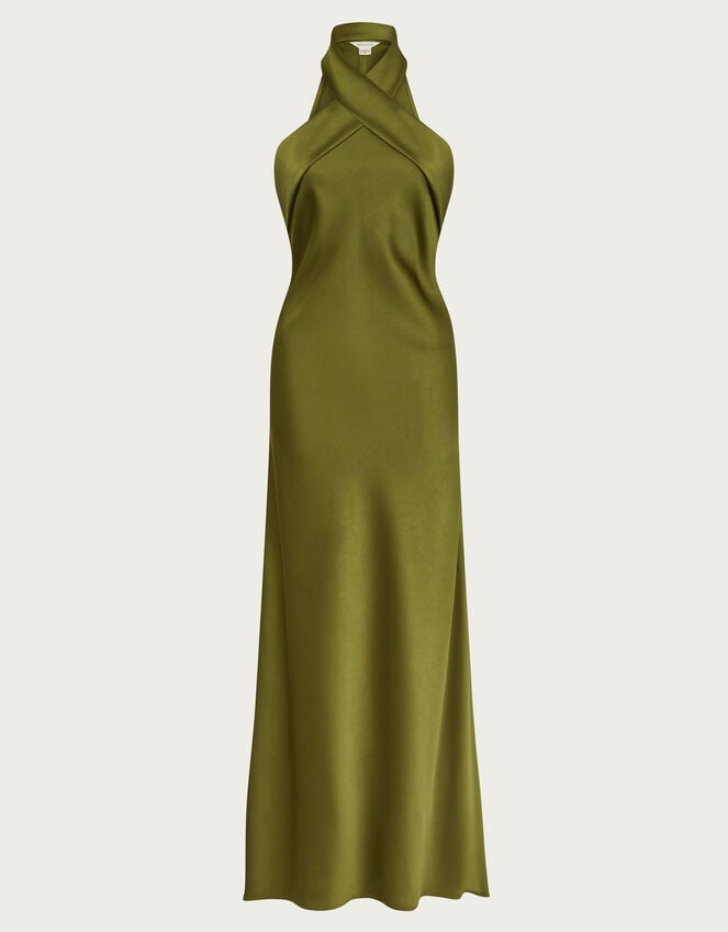 Jodie Halter Satin Maxi Dress, Green (KHAKI), large