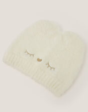 Kitty Knit Beanie Hat, Ivory (IVORY), large