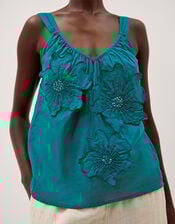 Rosalie Sleeveless Floral Embellished Top, Teal (TEAL), large