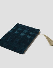 Woven Velvet Zip Pouch, Teal (TEAL), large