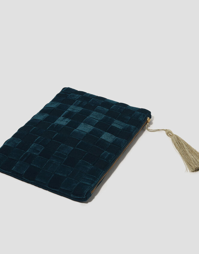 Woven Velvet Zip Pouch, Teal (TEAL), large