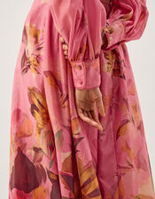 Aimee V-Neck Floral Print Midi Shirt Dress, Pink (PINK), large