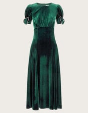 Belle Velvet Bow Dress, Green (GREEN), large