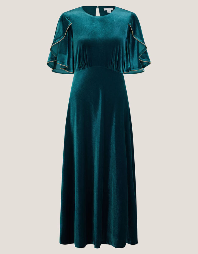 Cecelia Velvet Cape Midi Dress, Teal (TEAL), large