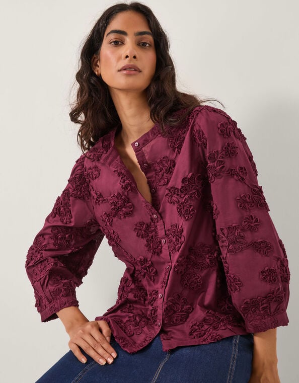 Blair Floral Appliqu&eacute; Blouse, Red (CHERRY), large