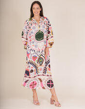 One Hundred Stars Suzani Long Sleeve Print Midi Dress, Multi (MULTI), large