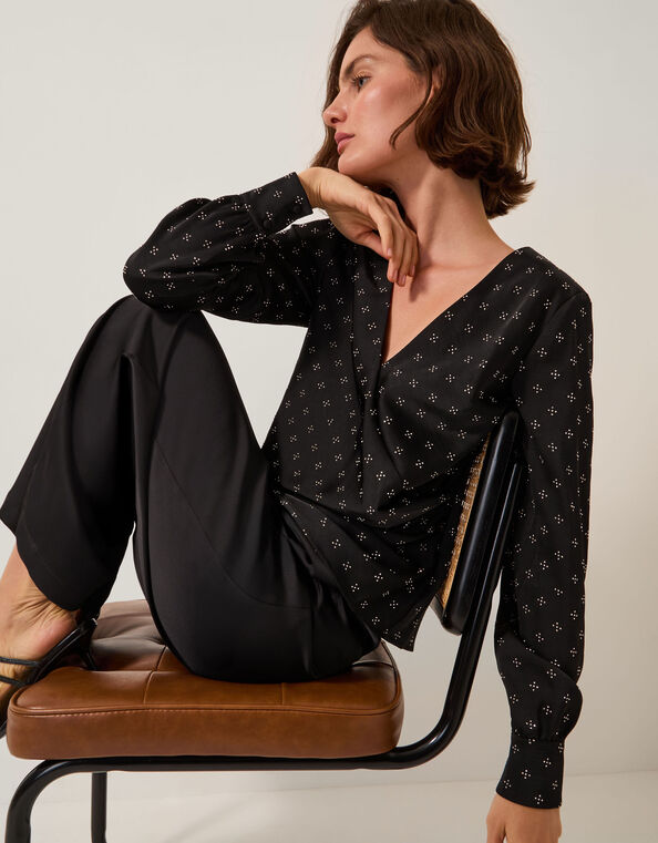 Margot Hotfix Long Sleeve Blouse, Black (BLACK), large