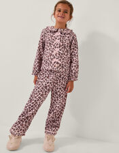 Bow Leopard Print Long Pyjamas Set, Pink (PINK), large