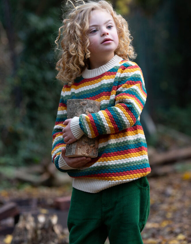 Little Green Radicals Rainbow Stripe Jumper, Multi (MULTI), large
