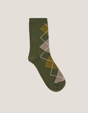 Argyle Print Socks, Green (GREEN), large