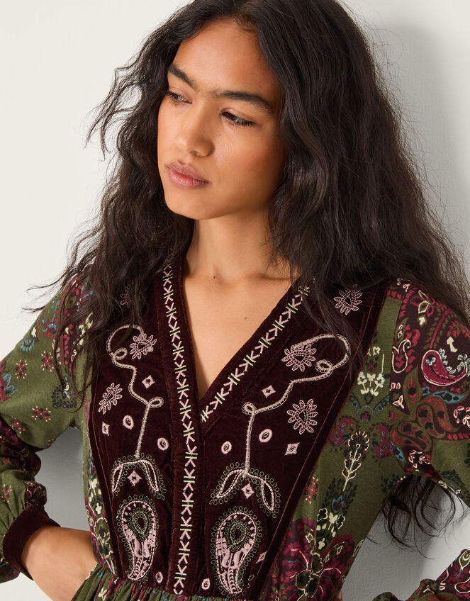 Jemima Paisley Print Jersey Midi Dress, Green (GREEN), large