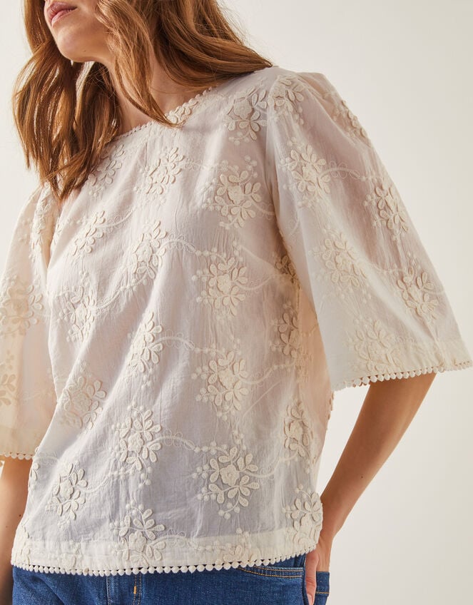 Harika Floral Embroidered Top, Ivory (IVORY), large