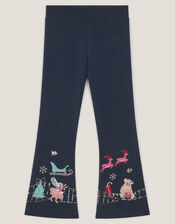 Christmas Scene Flare Leggings, Blue (NAVY), large