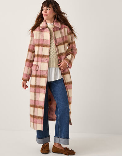 Colbie Brushed Check Coat, Pink (PINK), large