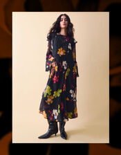 Clemence Camille Floral Georgette Midi Dress, Black (BLACK), large