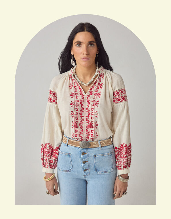 Maison Hotel Antonella Floral Embroidered Blouse, Red (RED), large