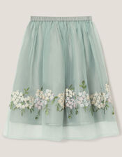 Floral Embroidered Party Skirt, Green (SAGE), large