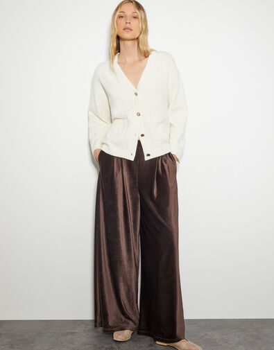 Shay Rib Wide Leg Trousers, Brown (CHOCOLATE), large