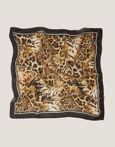 Kathie Silk Leopard Print Scarf, , large