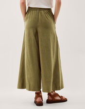 Maisie Linen Blend Crop Wide Leg Trousers, Green (KHAKI), large