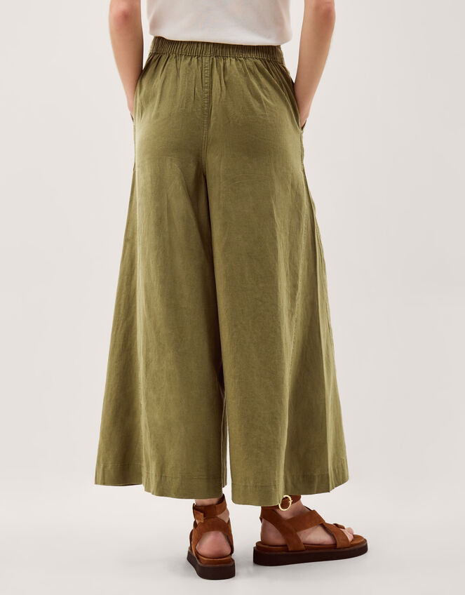 Maisie Linen Blend Crop Wide Leg Trousers, Green (KHAKI), large