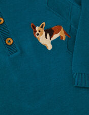 Newborn Dog Knit Romper, Blue (BLUE), large