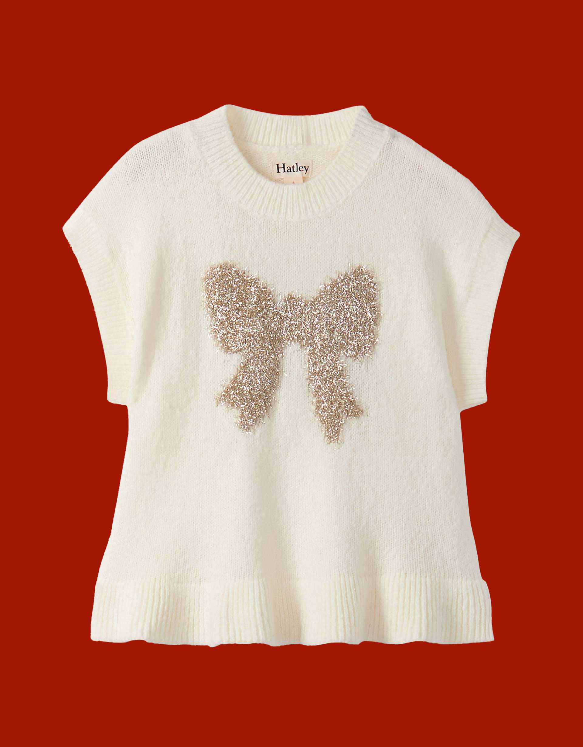 Hatley Tinsel Bow Everywhere Knitted Vest, Cream (CREAM), large