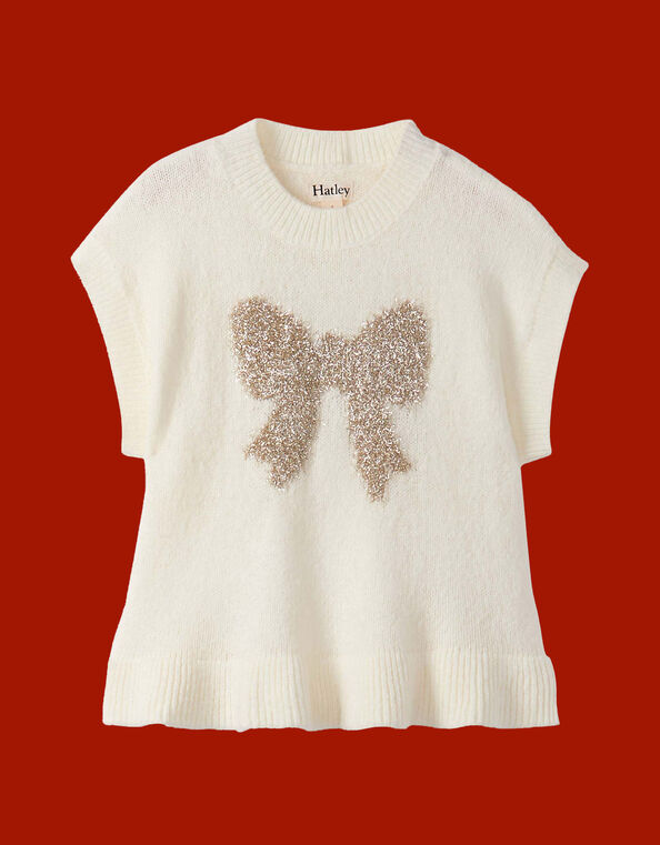 Hatley Tinsel Bow Everywhere Knitted Vest, Cream (CREAM), large