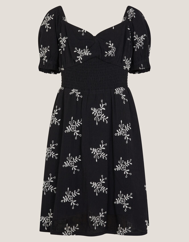 Floral Broderie Puff Sleeve Dress, Black (BLACK), large