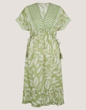 Lillie V-Neck Leaf Print Midi Dress, Green (GREEN), large