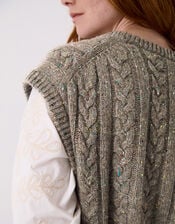 East Keya Wool Blend Cable Knit Waistcoat, Natural (NATURAL), large