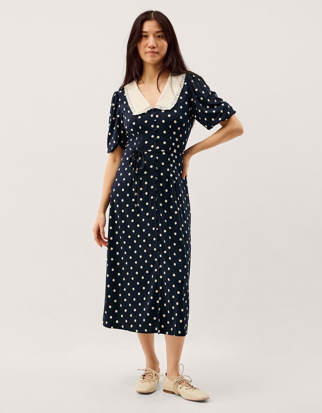 Stella Polka Dot Jersey Midi Dress, Blue (NAVY), large