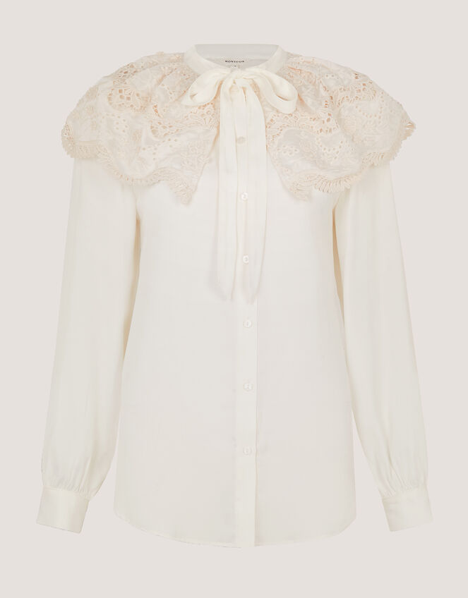 Cora Lace Collar Blouse, Ivory (IVORY), large
