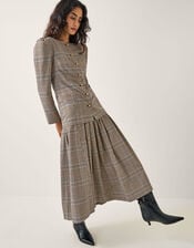 Carmen Check Pleat Midi Skirt, Natural (NATURAL), large