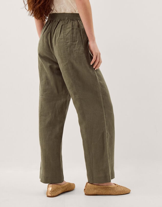 Lucy Regular Straight Leg Linen Trousers, Green (KHAKI), large