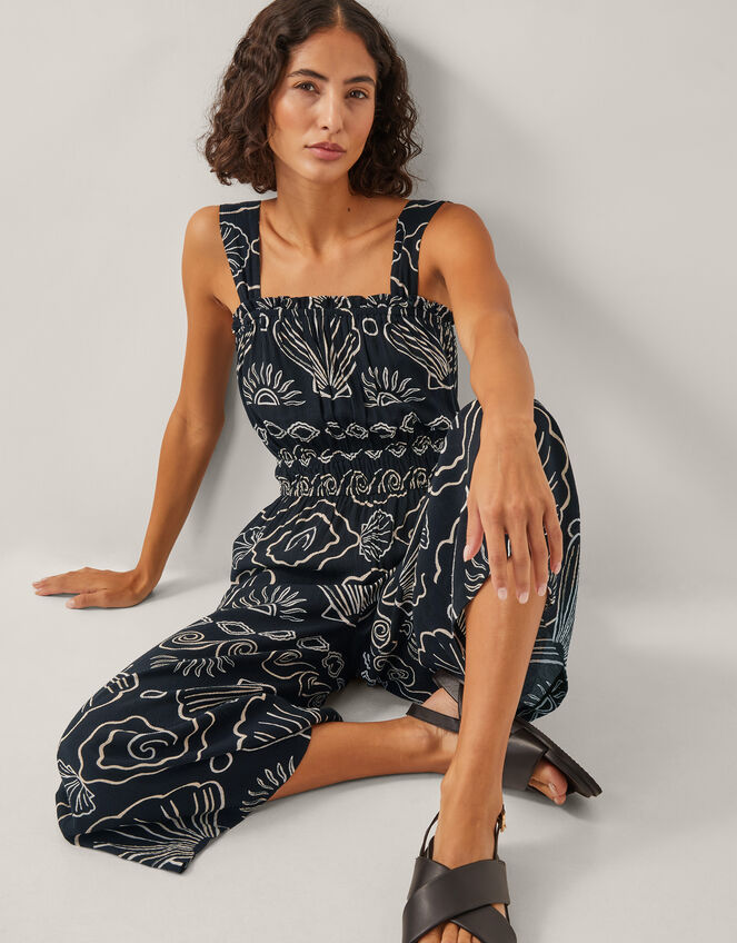 Macie Sleeveless Shell Print Jumpsuit, Black (BLACK), large