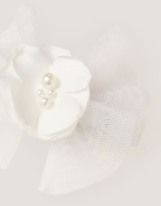 Pearly Flower Bow Fascinator Hair Clip, , large