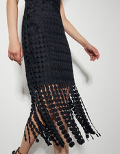 Dixie Embroidered Overlay Tassel Dress, Black (BLACK), large