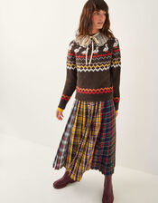 Monsoon x Sarah Corbett-Winder Tartan Pleated Midi Skirt, Yellow (YELLOW), large