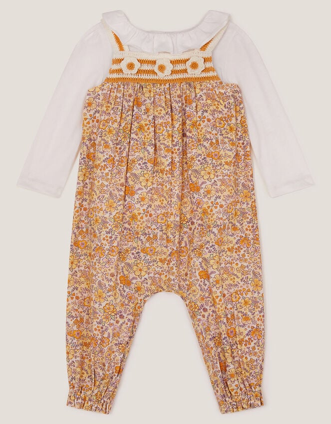 Baby Frill Blouse and Floral Romper Set, Yellow (YELLOW), large