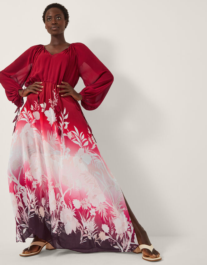 Lilian Floral Print Ombré Maxi Dress, Red (RED), large