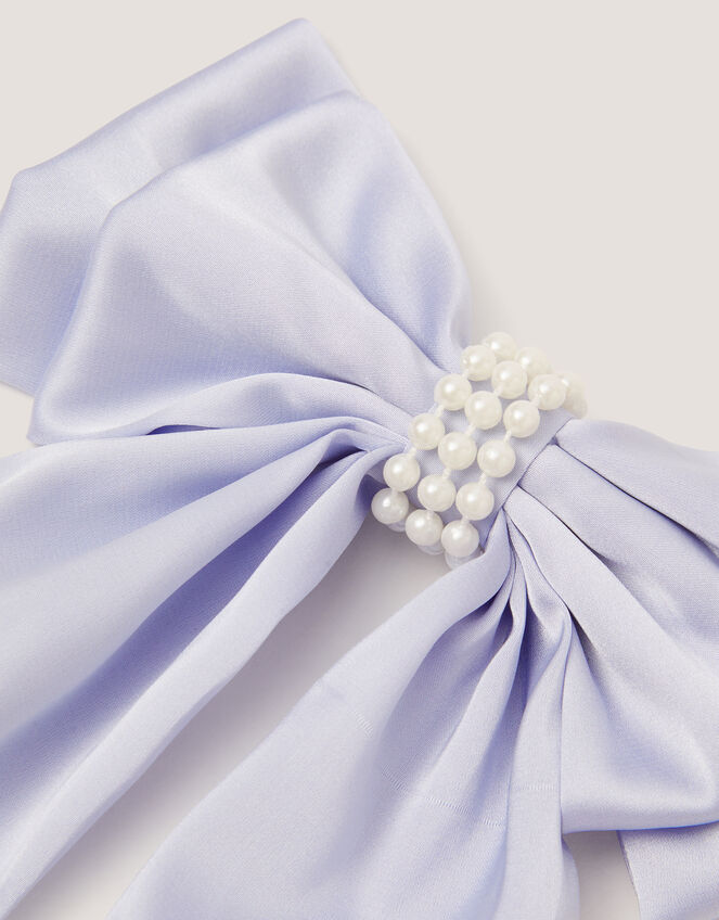 Long Pearl Satin Bow Hair Clip, Blue (PALE BLUE), large
