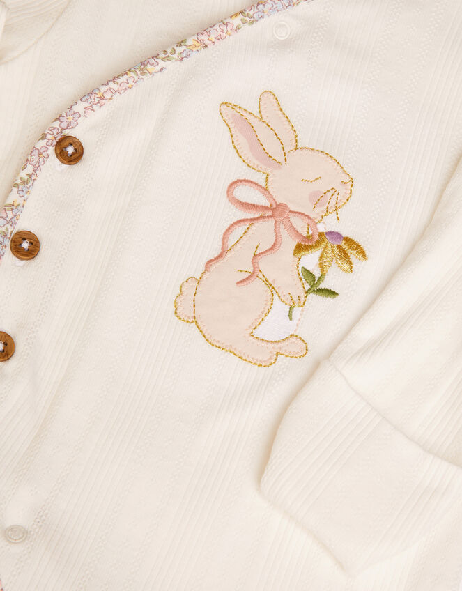 Newborn Peri Bunny Embroidered Sleepsuit, Ivory (IVORY), large