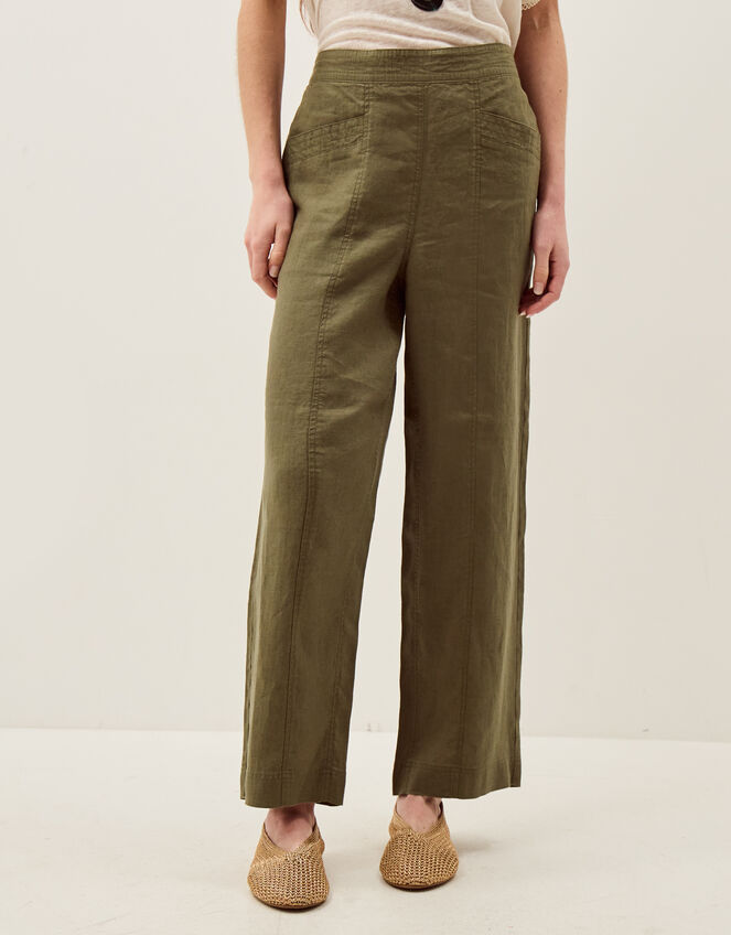 Lucy Regular Straight Leg Linen Trousers, Green (KHAKI), large