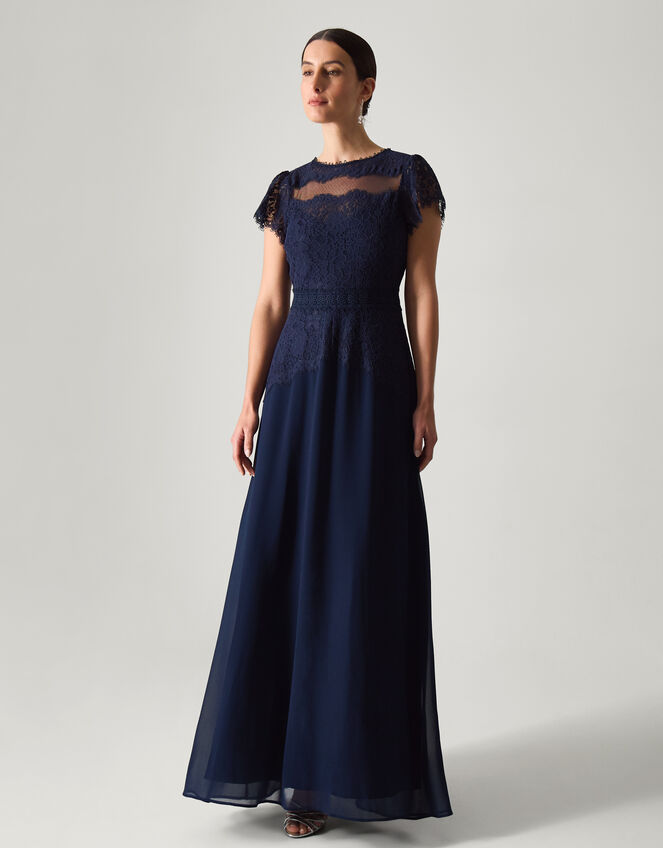 Monike Short Sleeve Lace Bridesmaid Dress, Blue (NAVY), large
