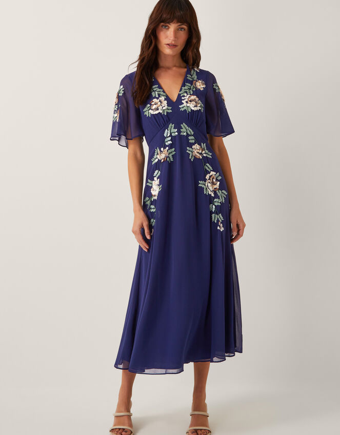 Cora Floral Embellished Midi Tea Dress, Blue (NAVY), large