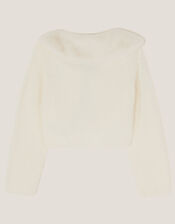 Faux Fur Collar Cardigan, Ivory (IVORY), large