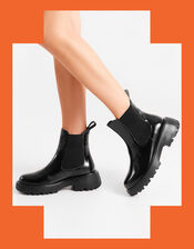 Woden Aya Patent Leather Boots, Black (BLACK), large